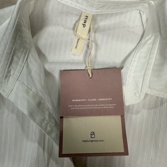 NWT NAP Loungewear Oversized Cotton Blend Button Up Shirt White Women's Size XL - Picture 4 of 10